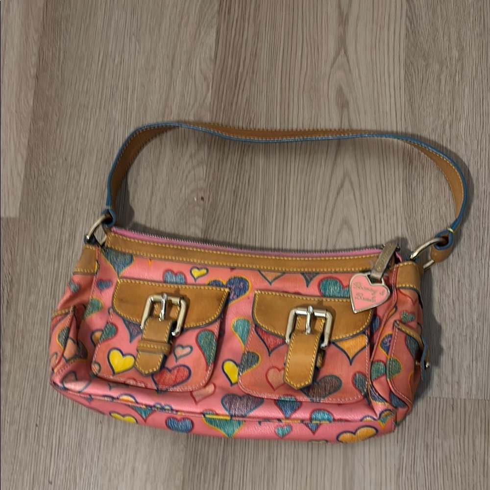 Dooney & Bourke Pink and Tan Heart Shoulder Bag